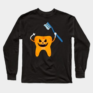 Halloween Tooth Pumpkin Dentist Gift Long Sleeve T-Shirt